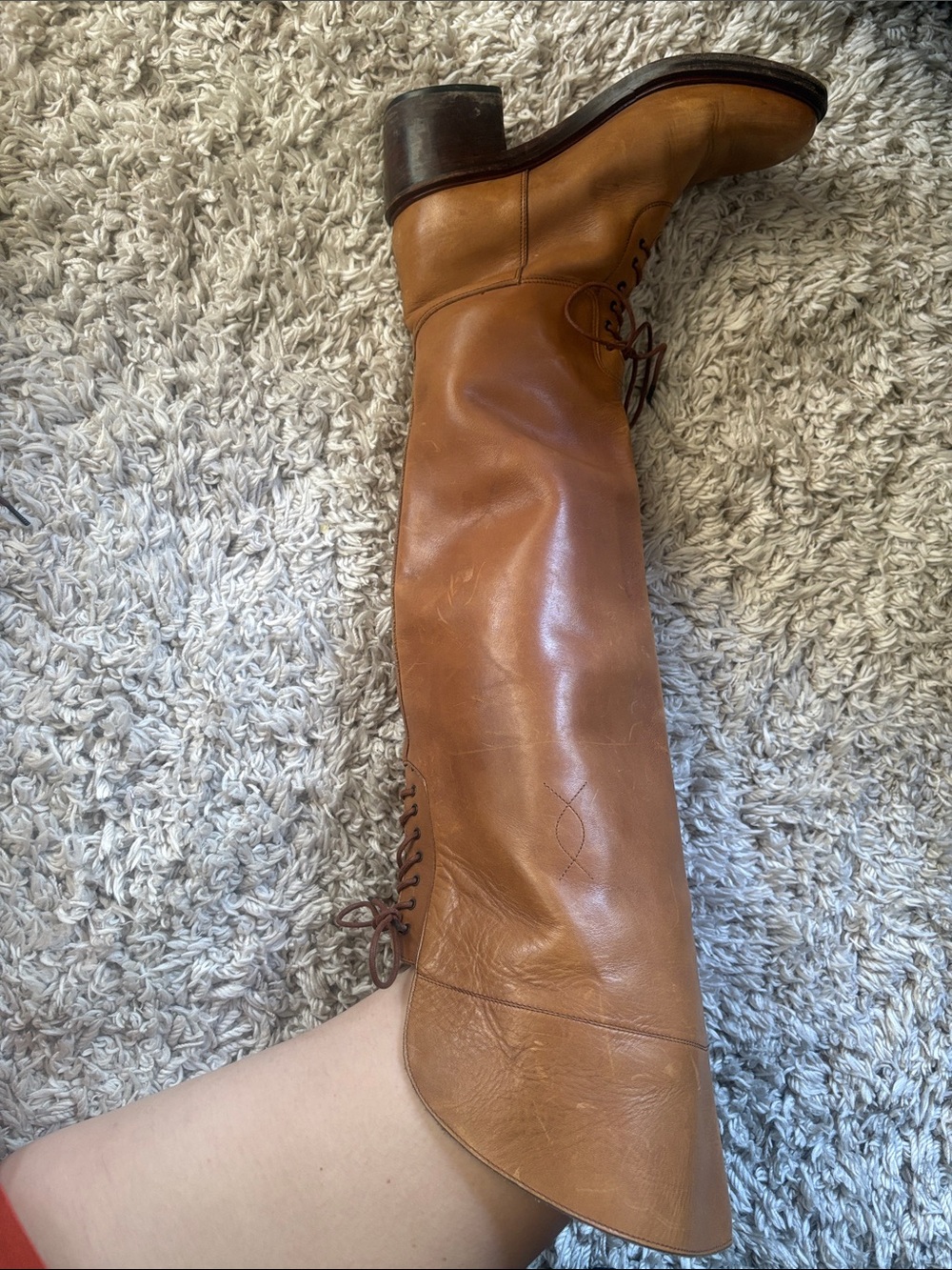 Vintage Ralph Lauren Women's Over-the-Knee Lace-Up Leather Boots - Picture 3 of 5